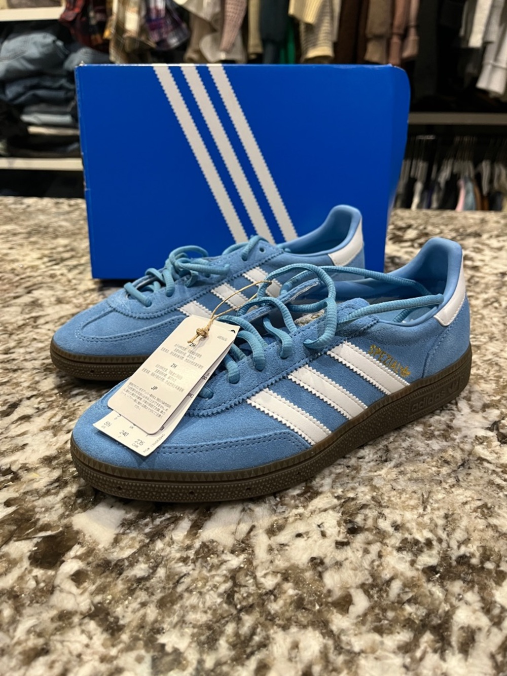 Size 4.5Y / 5.5W adidas Handball Spezials Blue & White with Gum Sole JI2902
